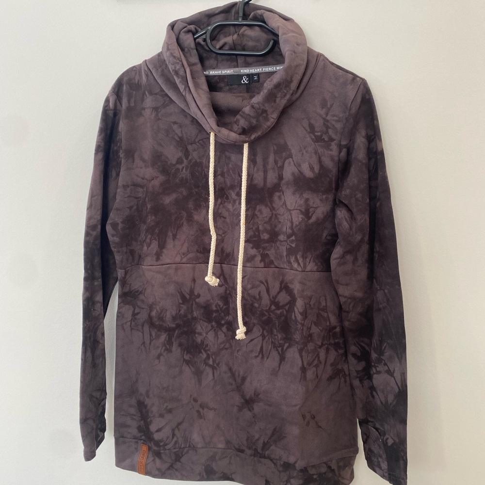 Ampersand Avenue Dark Gray Tie-Dye Cowlneck Pullover with Drawstrings